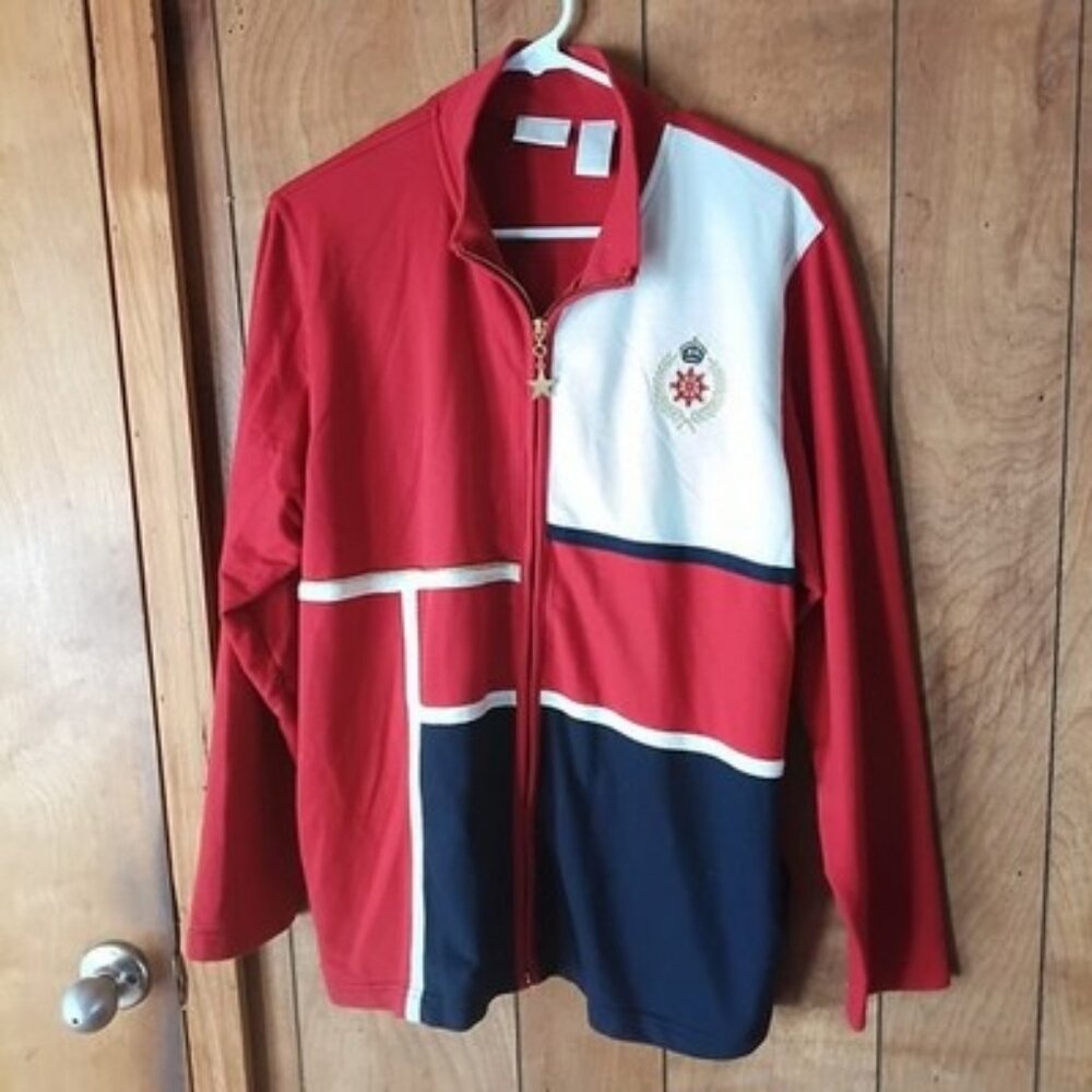 Vintage 90s Koret Colorblock Track Jacket Red White Navy Zip Up Women’s Large